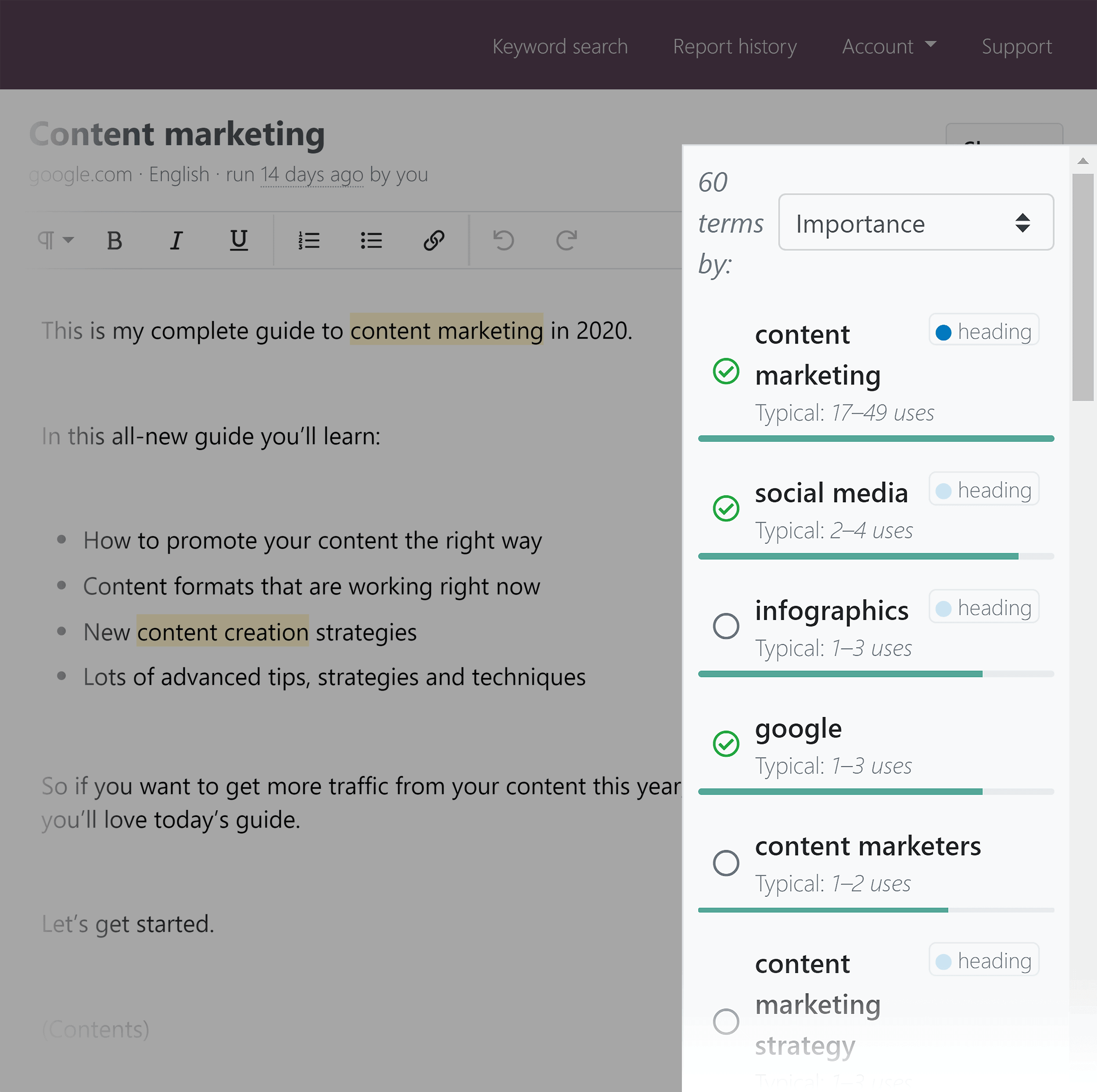 Clearscope - Backlinko - تحسين المحتوى فارغًا Clearscope – Backlinko – Optimize content blank