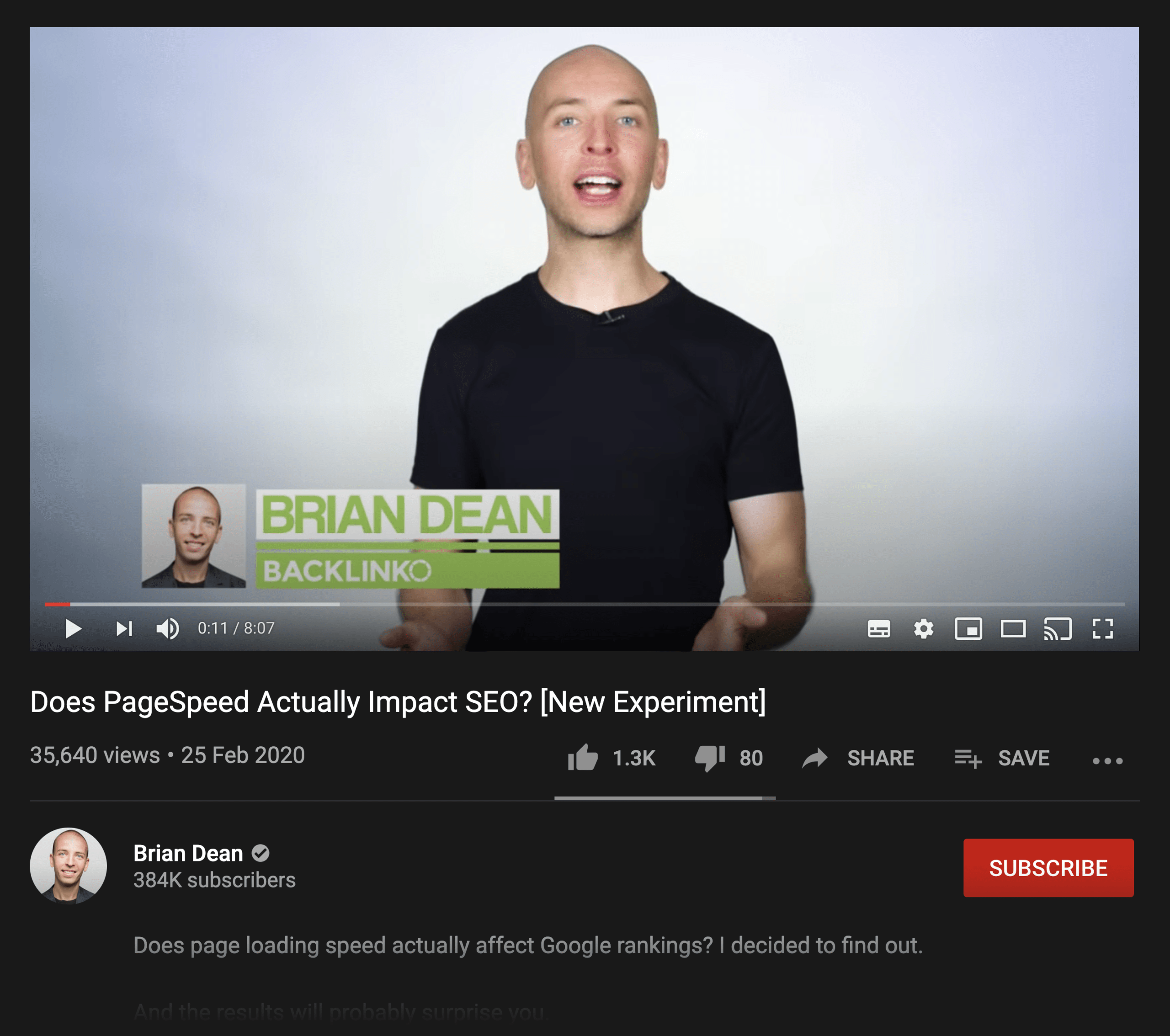 Backlinko - Pagespeed SEO видео на YouTube Backlinko – Pagespeed SEO YouTube Video