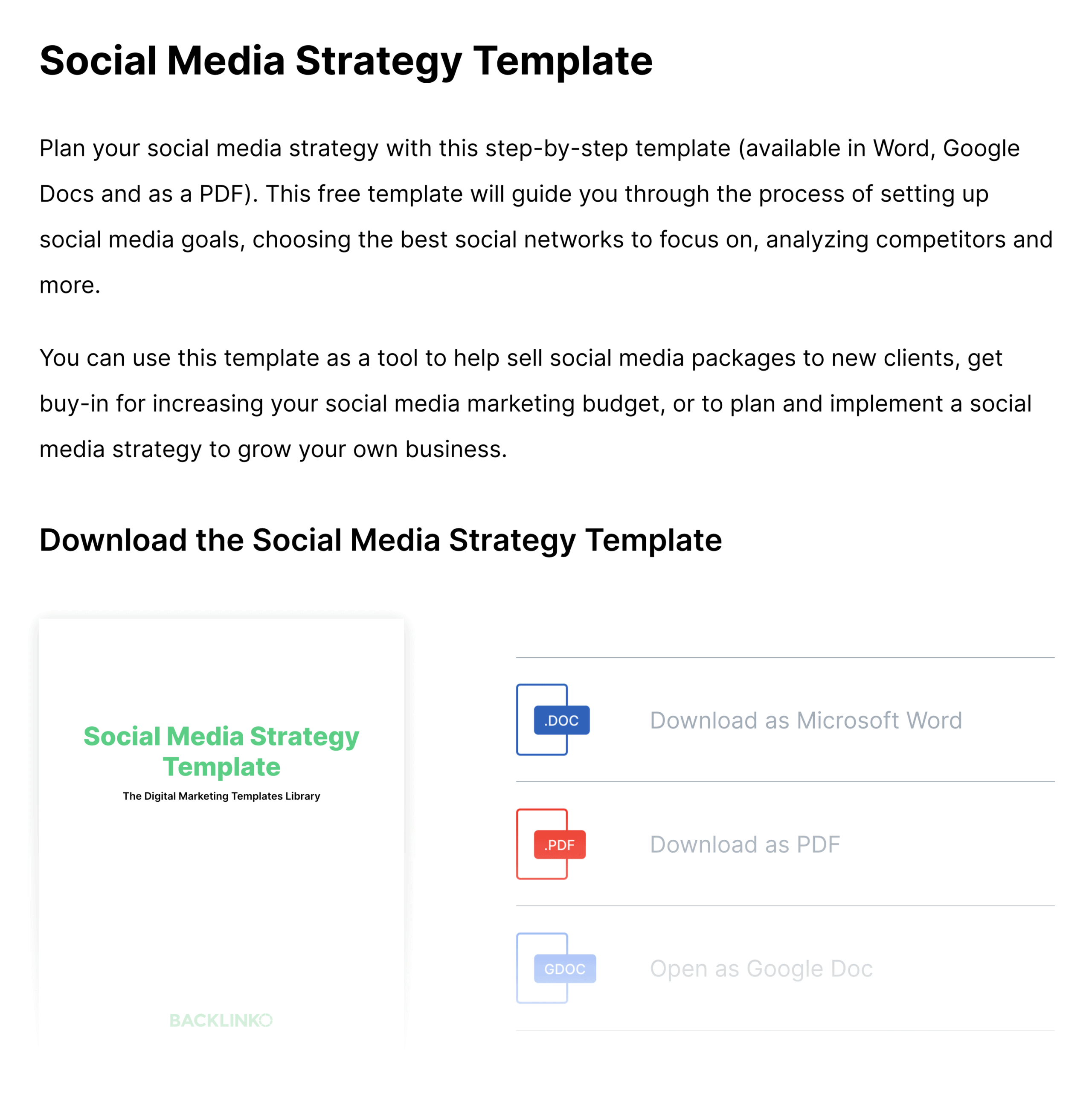 Backlinko – Social Media Strategy Template