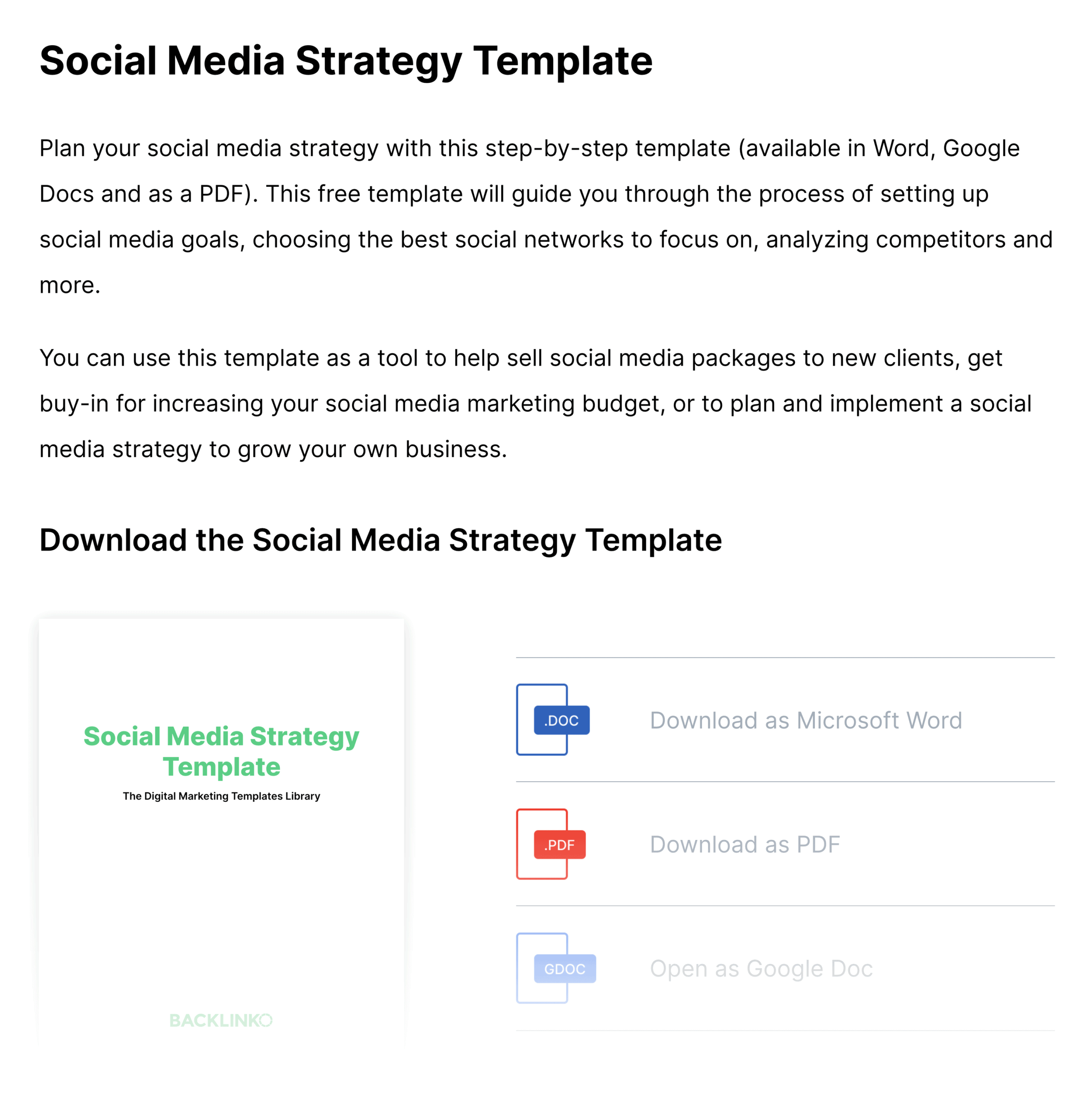 Backlinko - шаблон стратегии для социальных сетей Backlinko – Social Media Strategy Template
