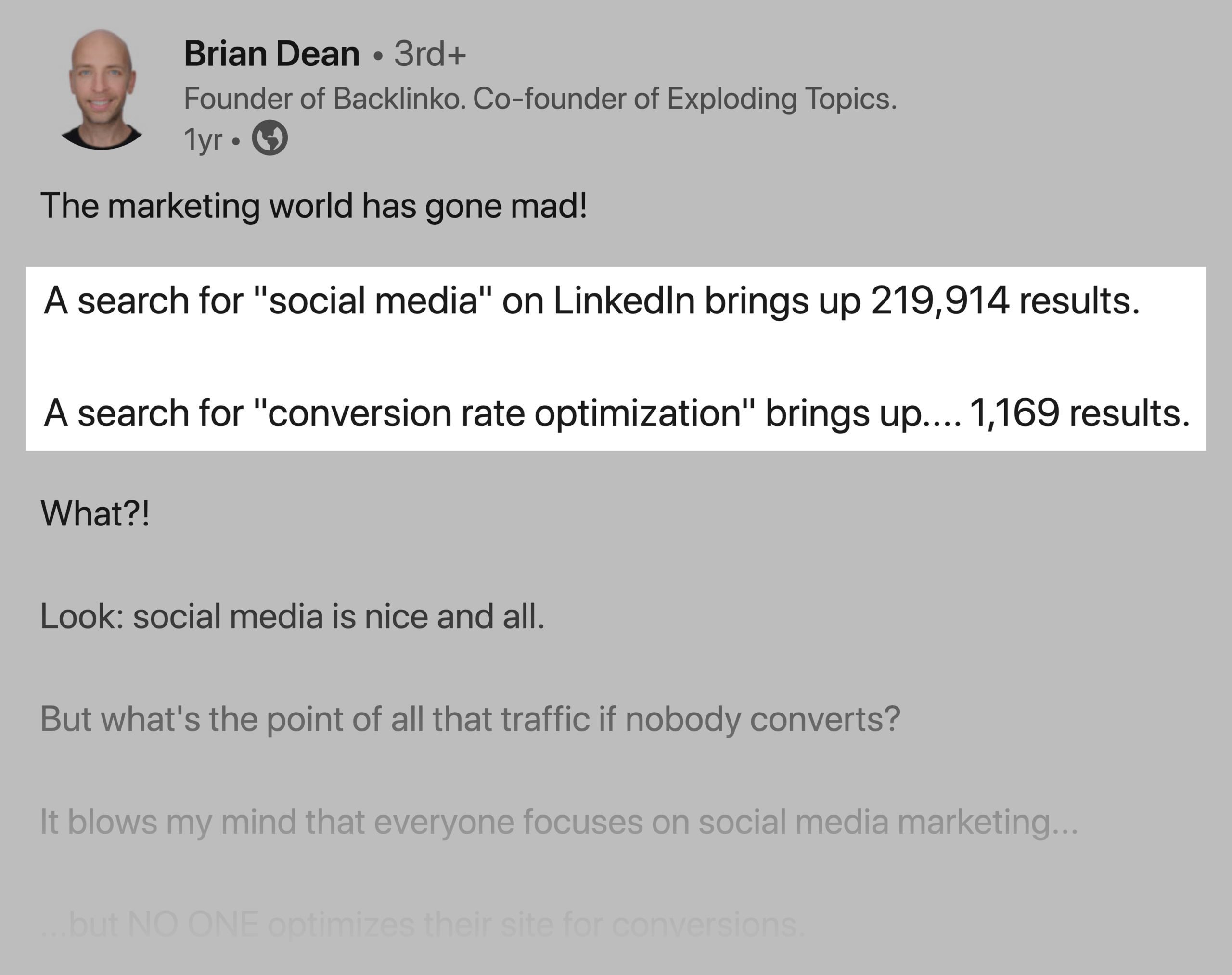 Brian Linkedin Post With Data