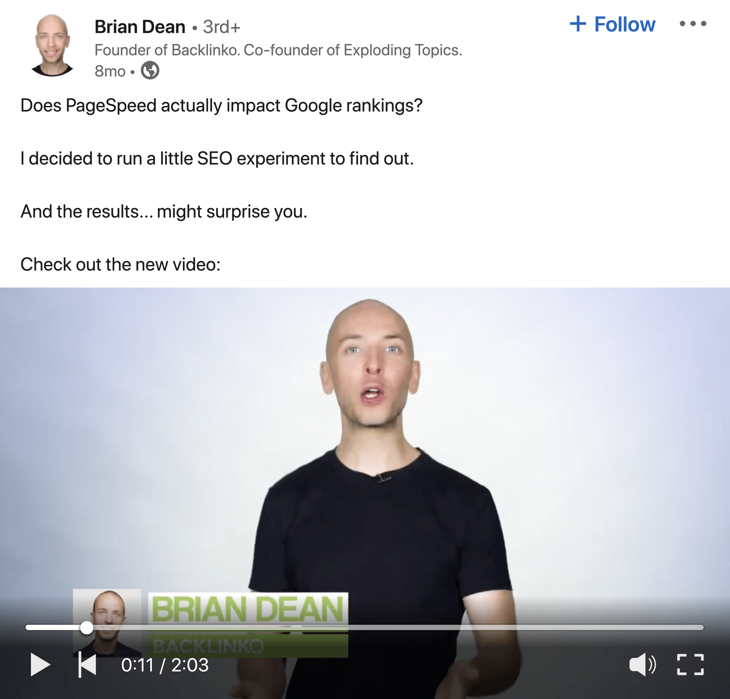 Брайан Linkedin Видео о Pagespeed Impact Brian Linkedin Pagespeed Impact Video
