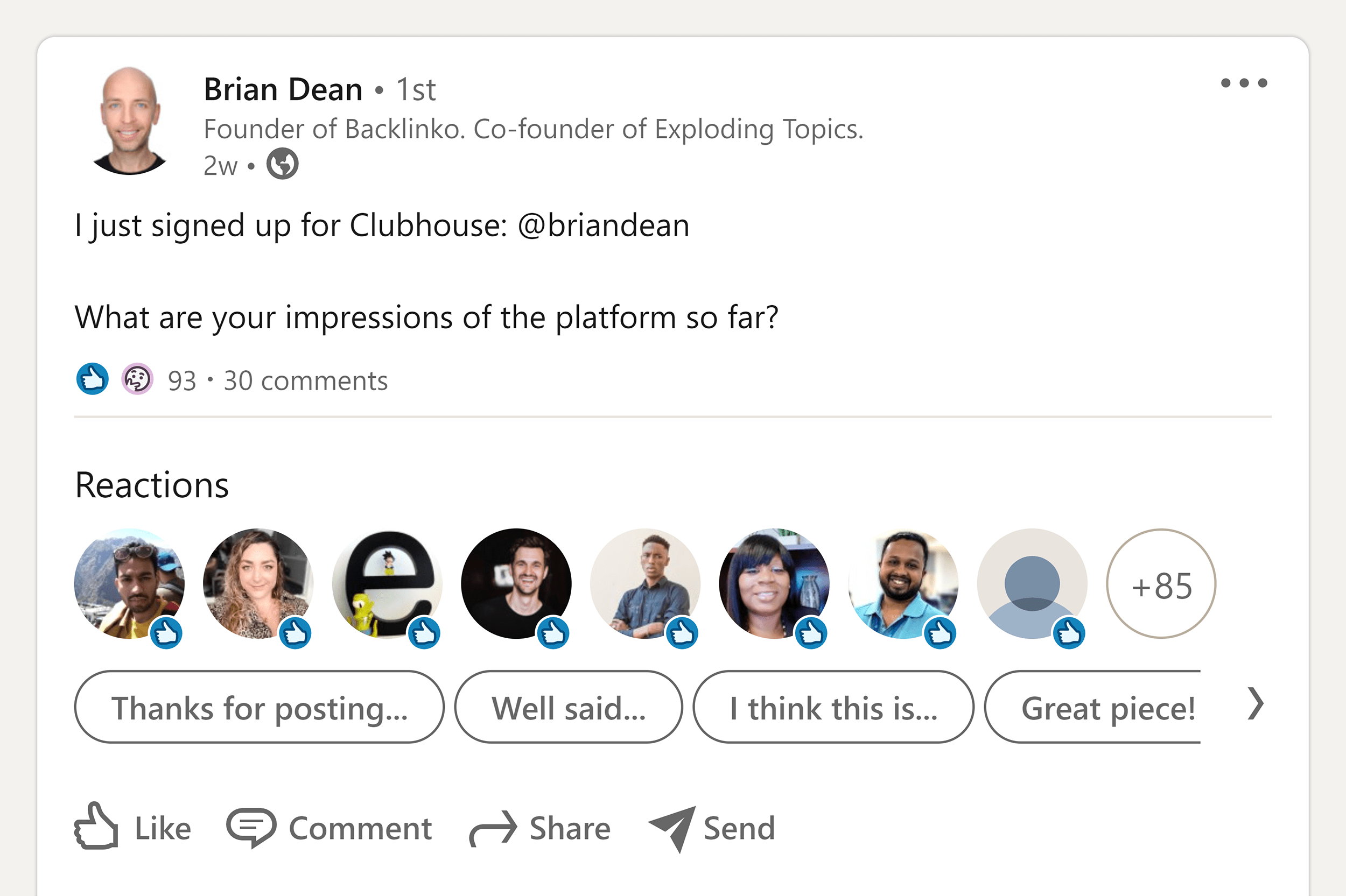 Brian&#039;s LinkedIn Clubhouse post