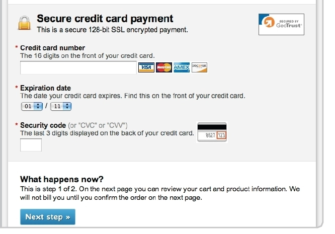 信用卡输入的安全表格示例。