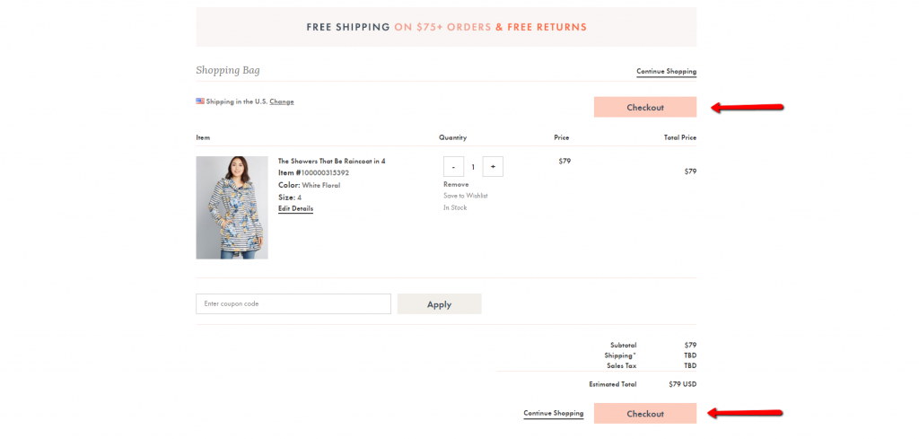 modcloth две кнопки оформления заказа