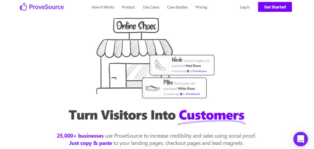 ภาพหน้าจอของหน้าแรกของแอป ProveSource Social Proof