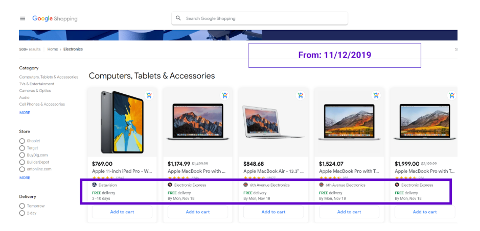 pengiriman belanja google