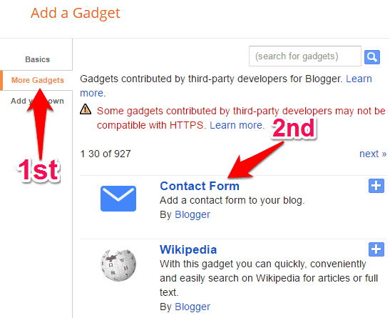 Formulario de contacto Gadget Blogger