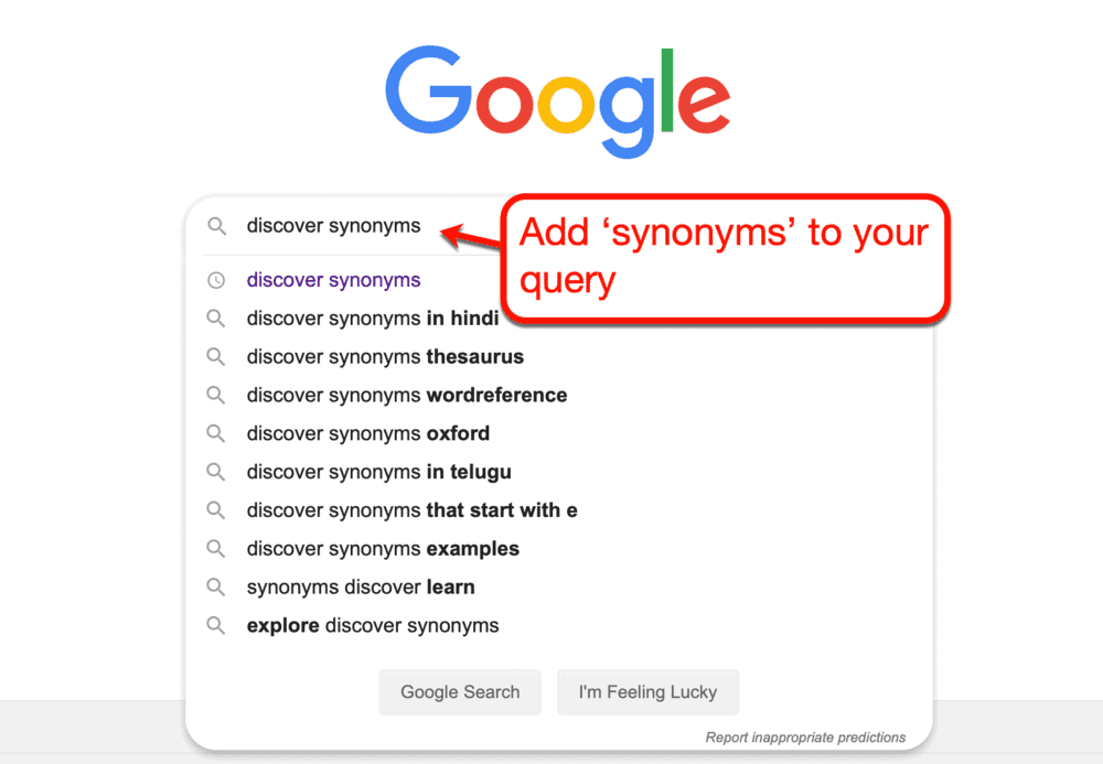 Căutarea sinonimelor cu Google