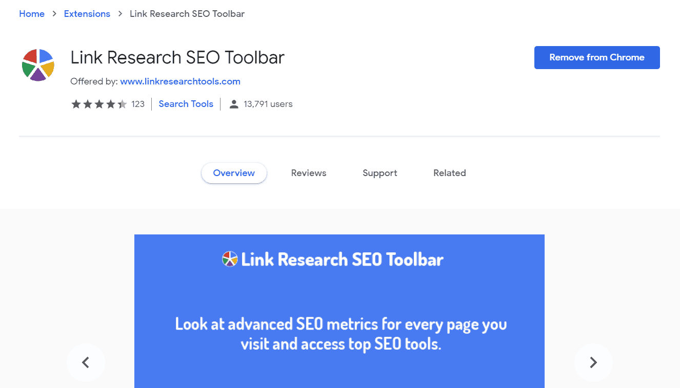 Barre d'outils Link Research SEO