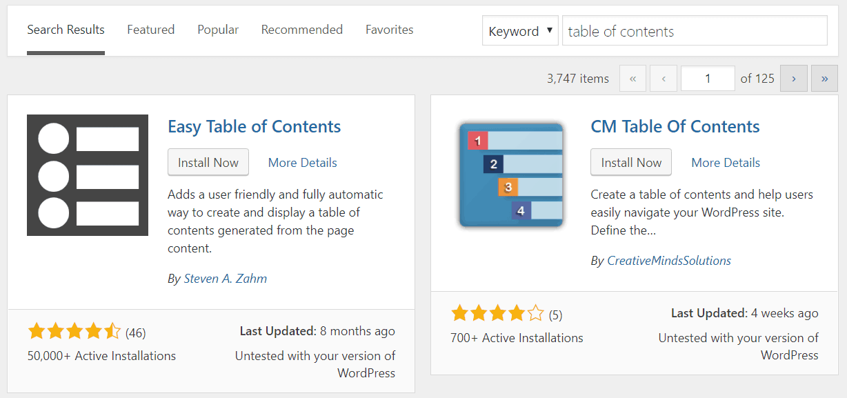 Inhaltsverzeichnis WordPress Plugin