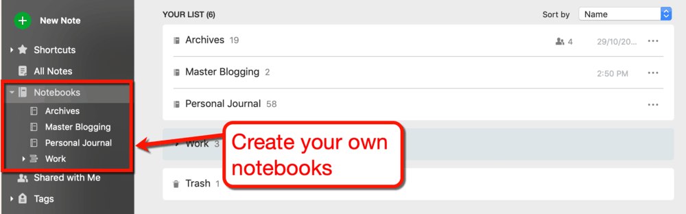 Cadernos Evernote