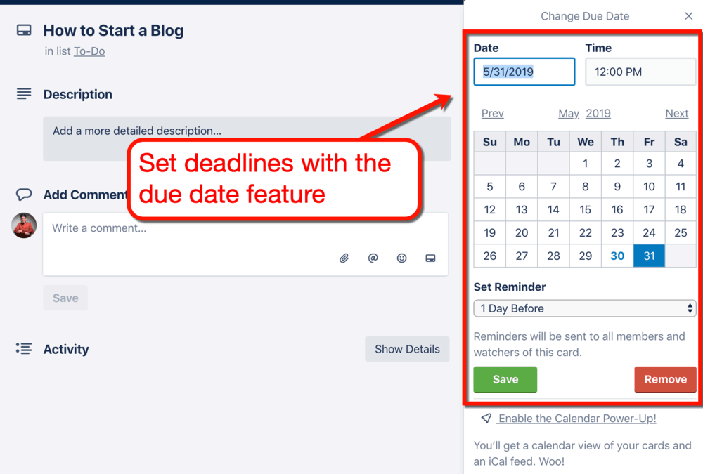 Definição de datas de vencimento para cartões Trello