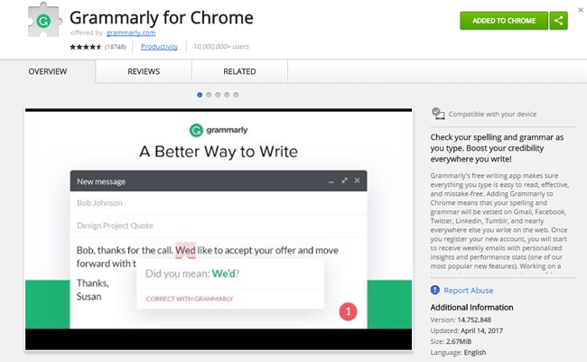 ملحق Grammarly Chrome