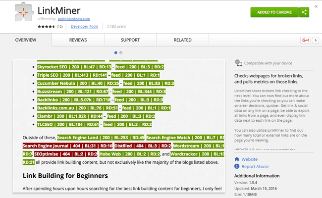 ملحق LinkMiner Chrome