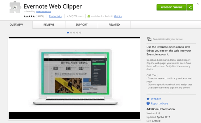 Evernote Web Clipper ส่วนขยาย Chrome