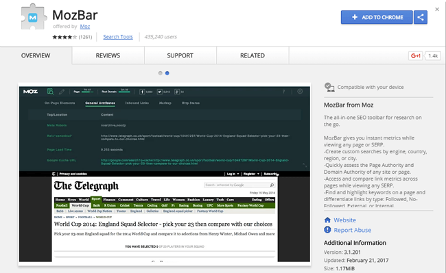 Extensión de Chrome de Mozbar
