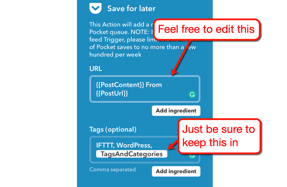 Pocket Save pentru configurare ulterioară
