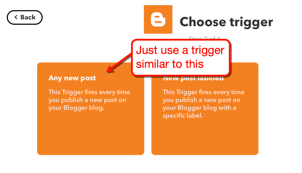 Escolhendo o gatilho para o Blogger