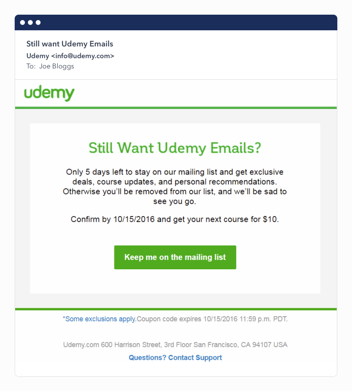 ejemplo de entrega de correo electrónico udemy
