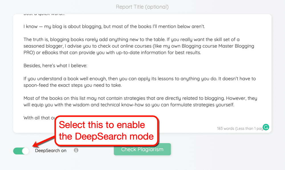 Quetext DeepSearch Toggle