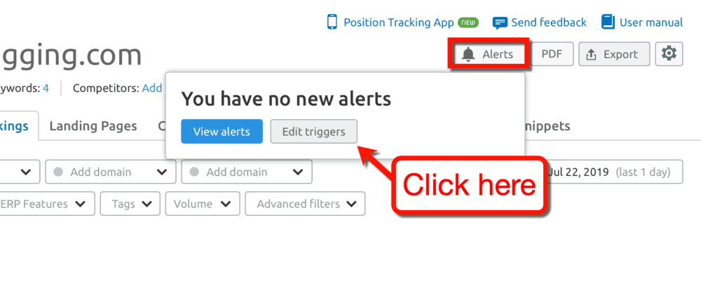 Alertes SEMrush