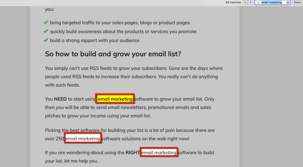 Mot-clé de marketing par e-mail de blogging principal