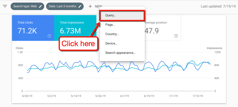 Nouvelle requête de la console de recherche Google