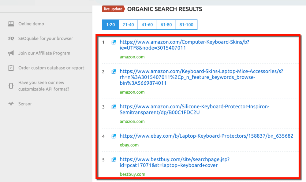 SEMrush Top Organic Search Results Couverture de clavier d'ordinateur portable