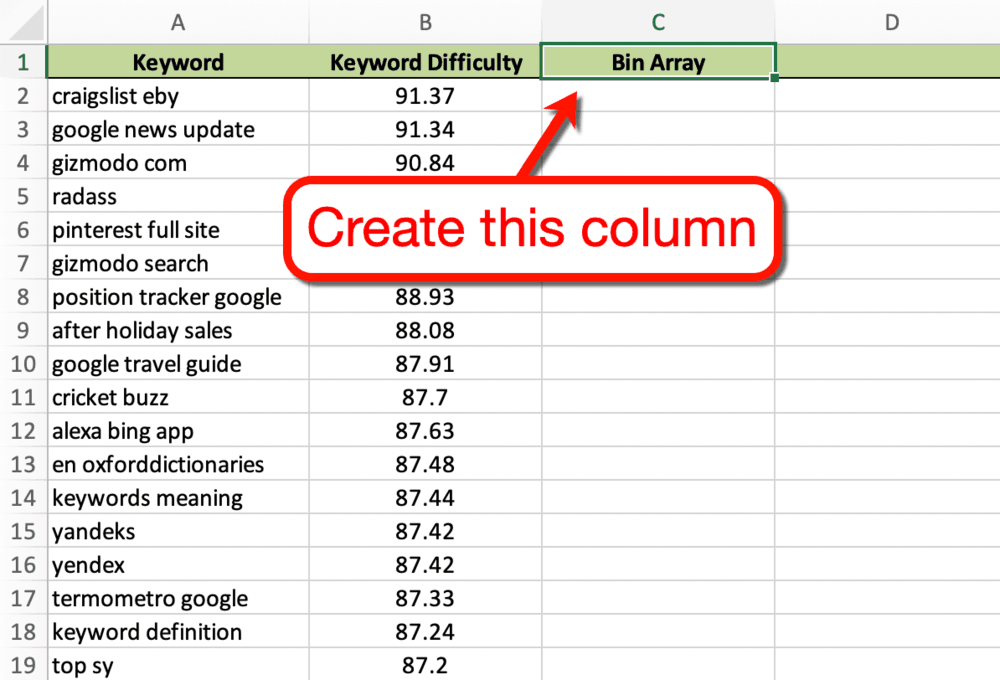 Colonna array bin tracker Excel