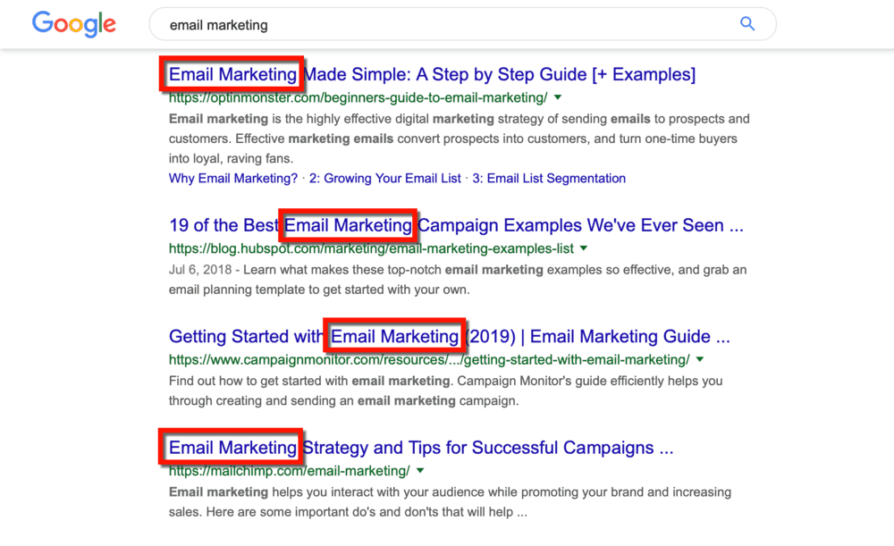 Email Marketing SERP
