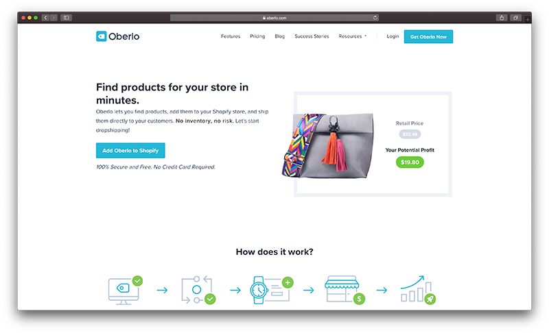 How to dropship with shopify-oberlo homepage