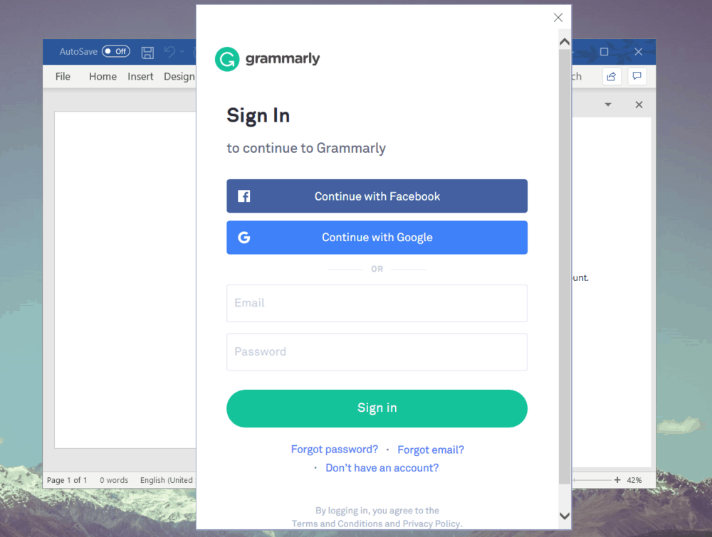 Accedi a Grammarly MS Office