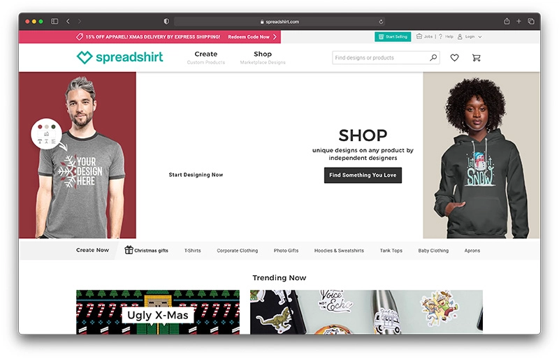 Spreadshirtホームページ-印刷版とSpreadshirt