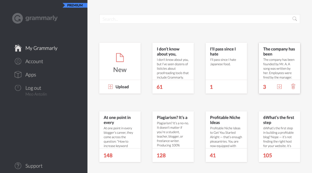 Grammarly Premium Dashboard