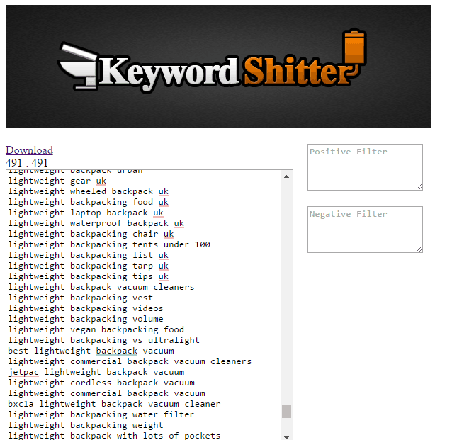 Инструмент массового генератора ключевых слов Shitter Shitter