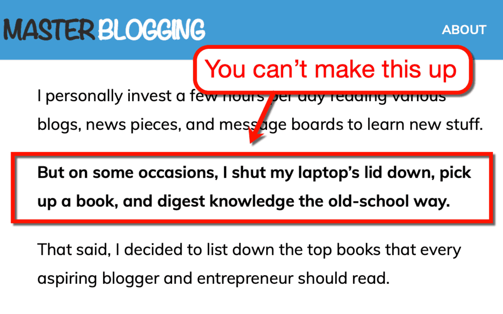 Exemplu de povestire din cărțile pentru postarea bloggerilor