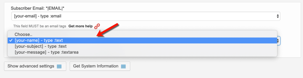 แบบฟอร์มติดต่อ 7 MailChimp Your Name Form-Tag