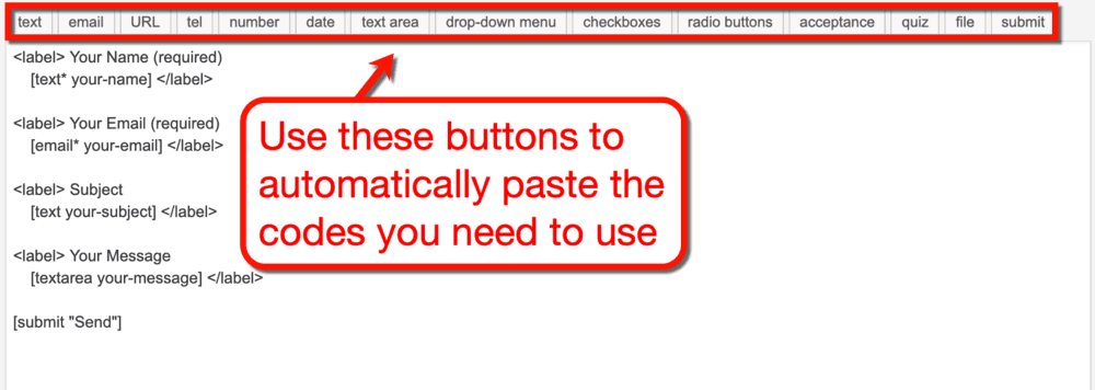 Контактная форма 7 кнопок меню