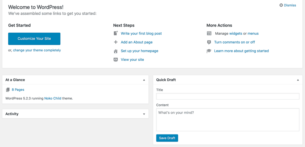 แดชบอร์ด WordPress