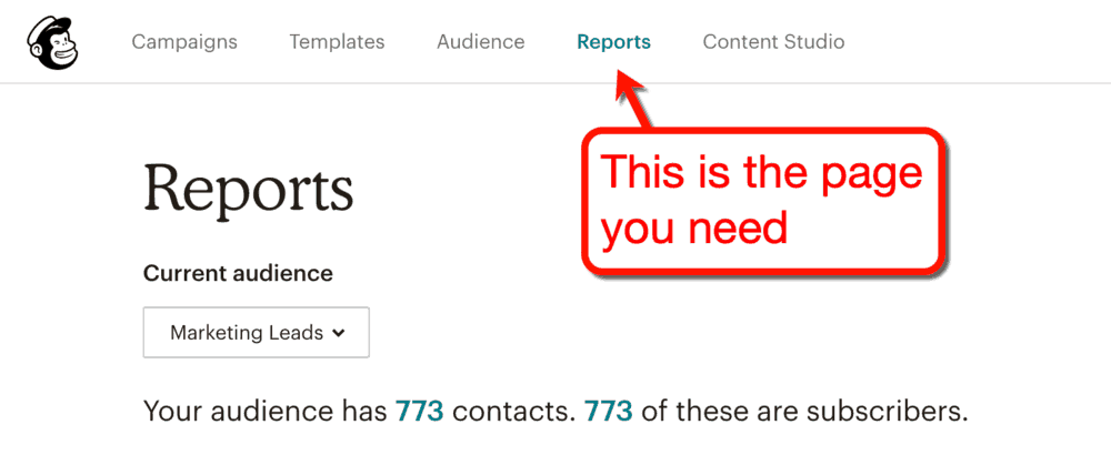 แท็บรายงาน MailChimp