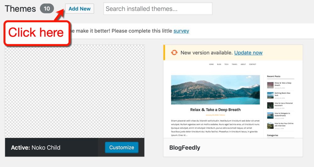WordPress New Theme Button hinzufügen