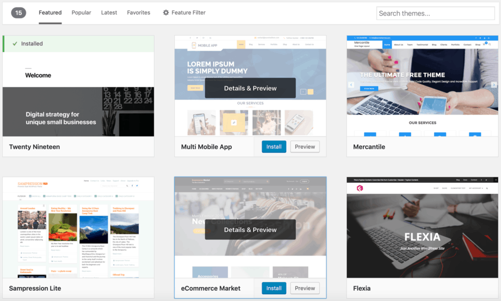 แท็บธีมเด่นของ WordPress