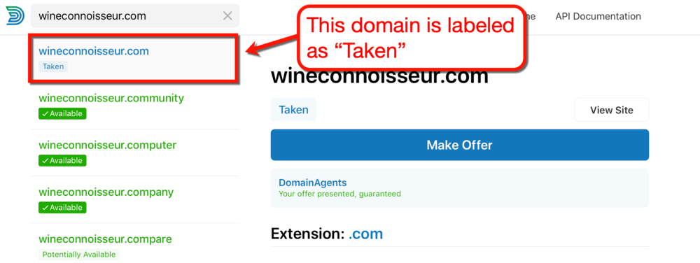 Domainr ชื่อโดเมนไม่พร้อมใช้งาน