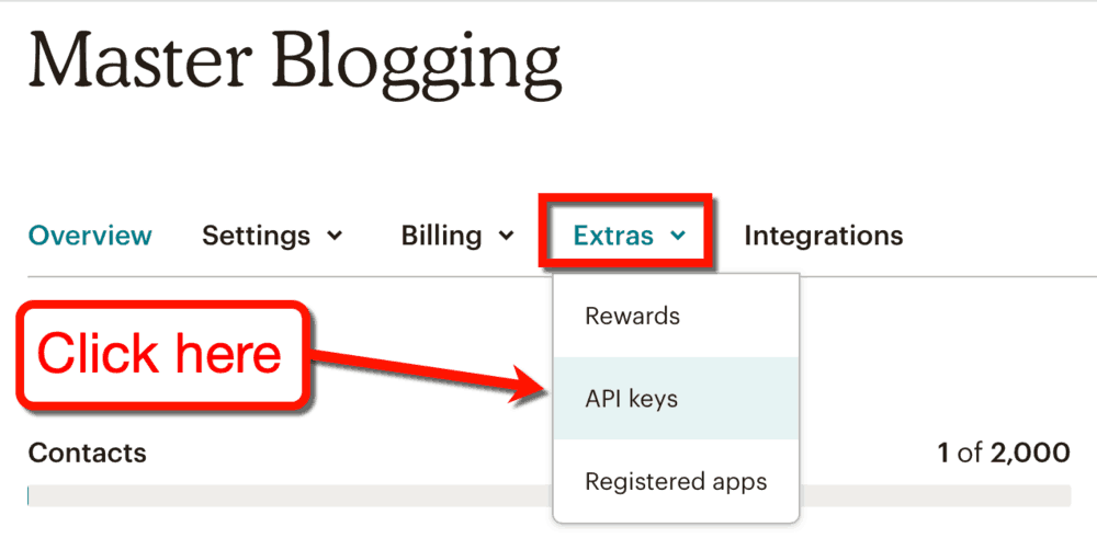 คีย์ MailChimp API