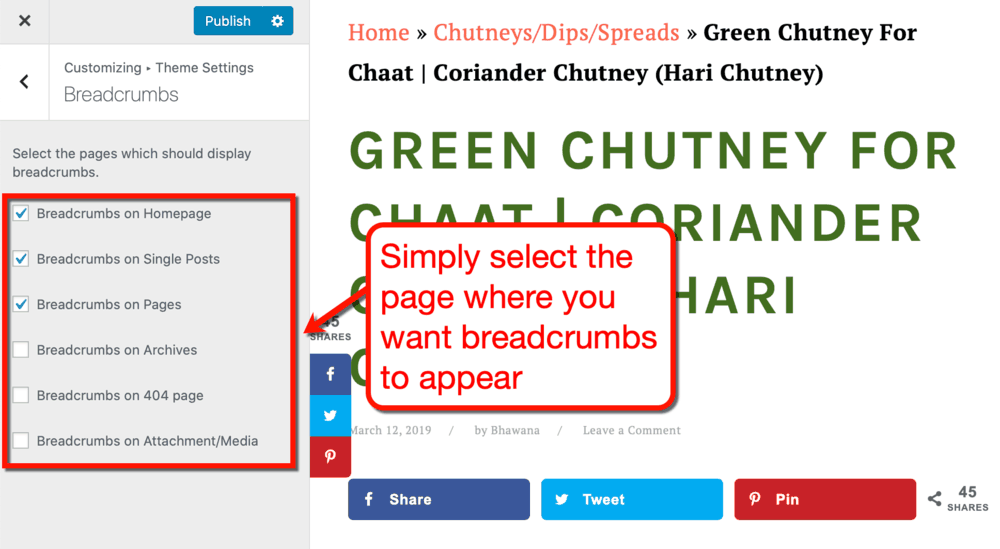 วิธีควบคุม Breadcrumbs ของไซต์