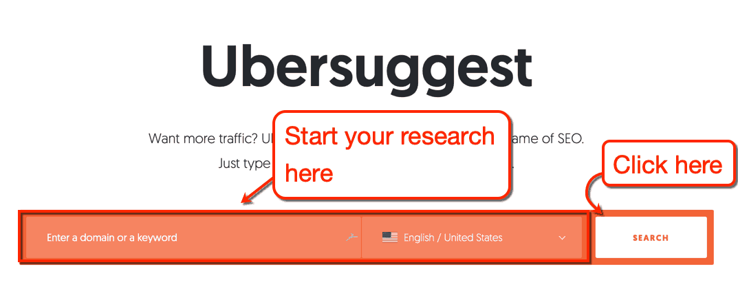 Ubersuggest Başlangıç ​​Sayfası