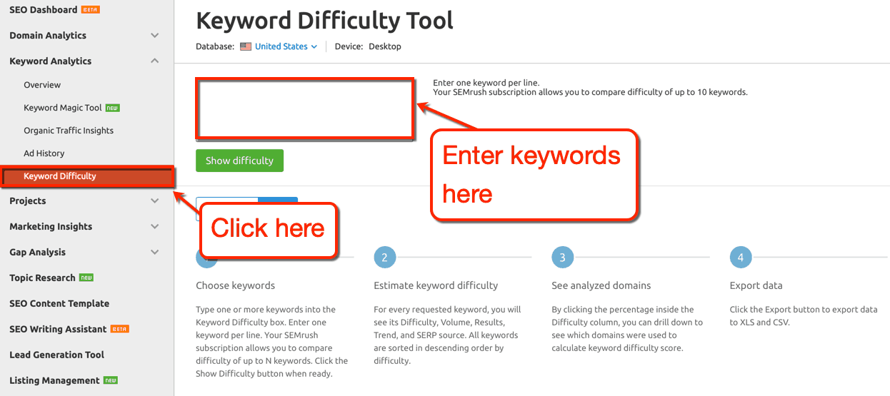 SEMrush Keyword Difficulty Tool