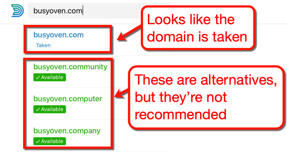 Risultati sulla disponibilità di Domainr
