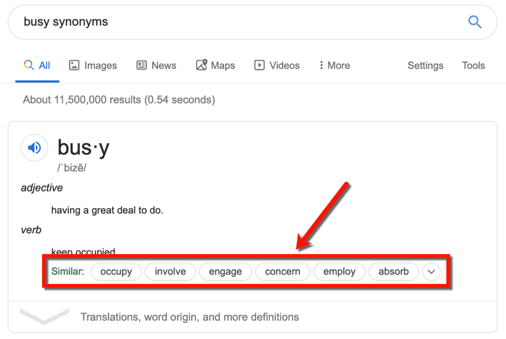 Sinónimos de ocupado Google